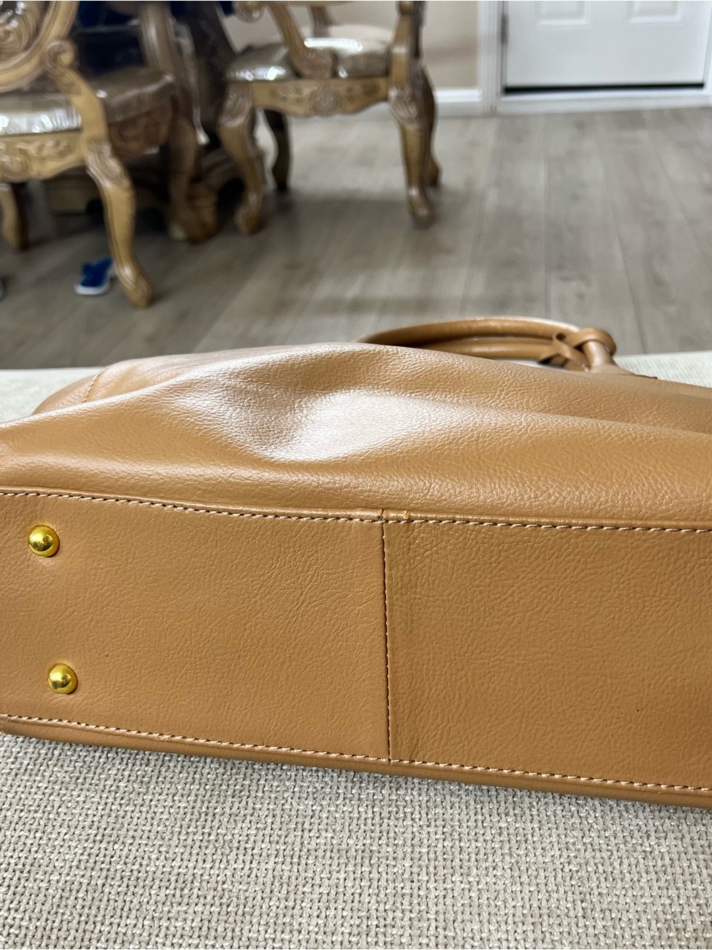 Joy & Iman Camel Brown Faux Leather Tote Bag – Large Zip Top Shoulder Purse - Picture 3 of 11